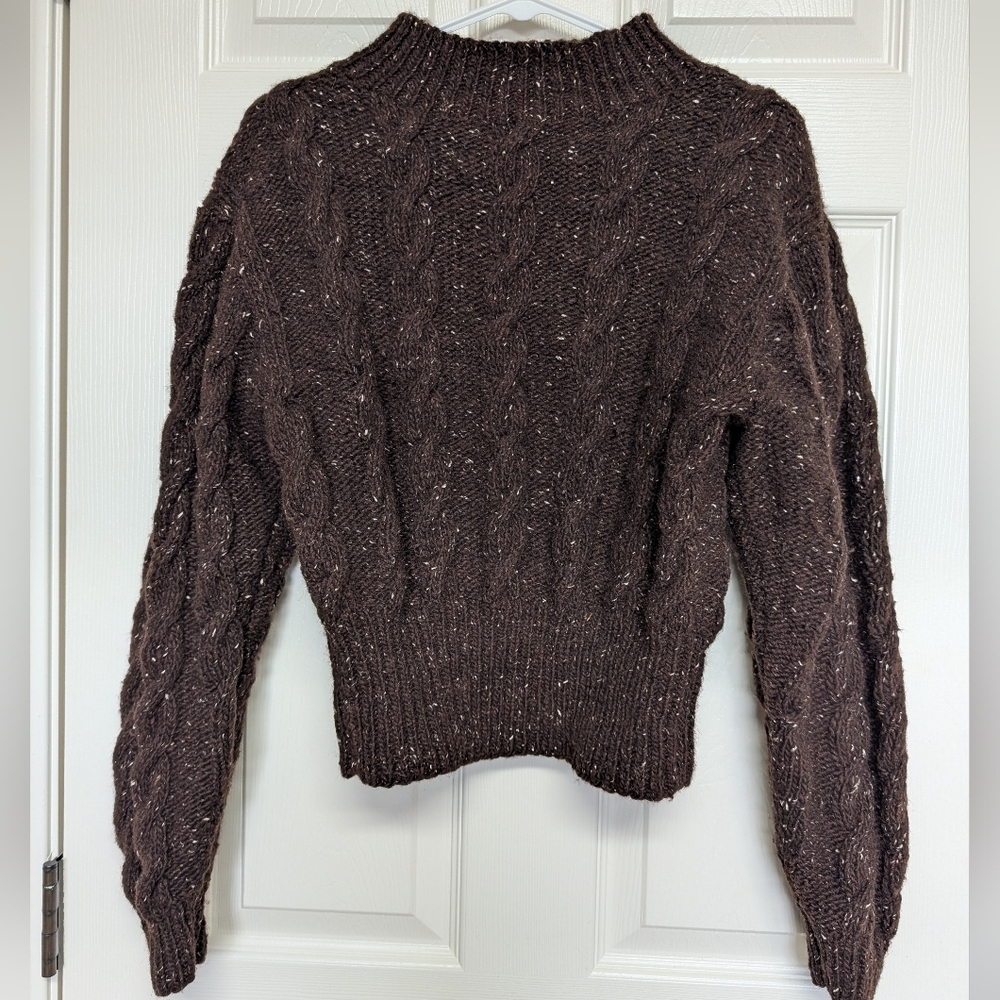 Vtg Banana Republic Womens Cable Knit Cropped Wool Brown Sweater Mill Valley S
